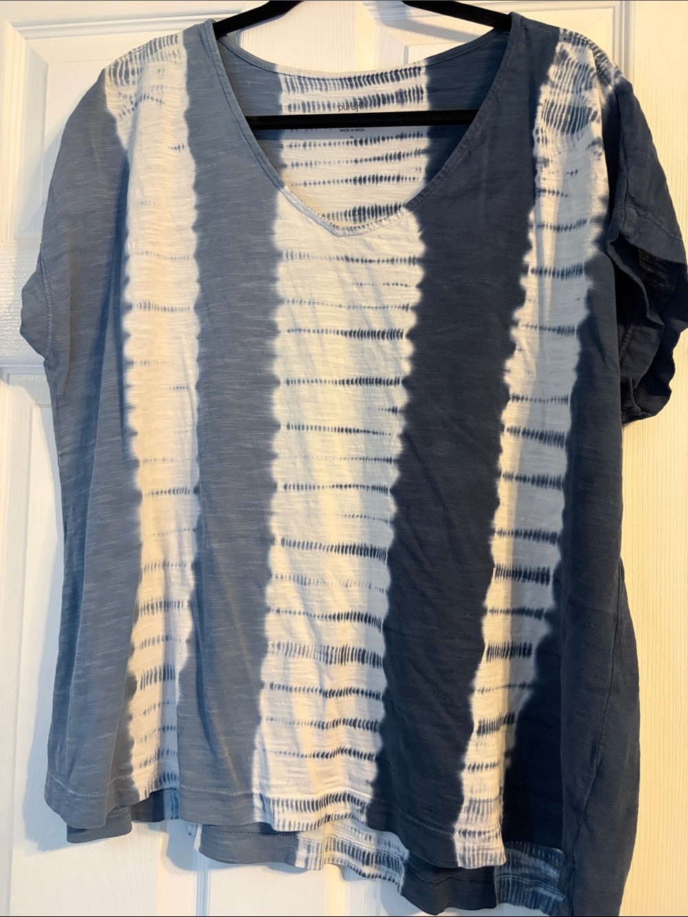 J. Jill Blue and White Tie-Dye V-Neck Tee